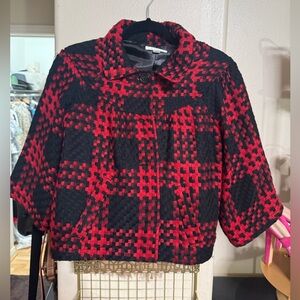 Studio Red and Black Checkered Cape Jacket